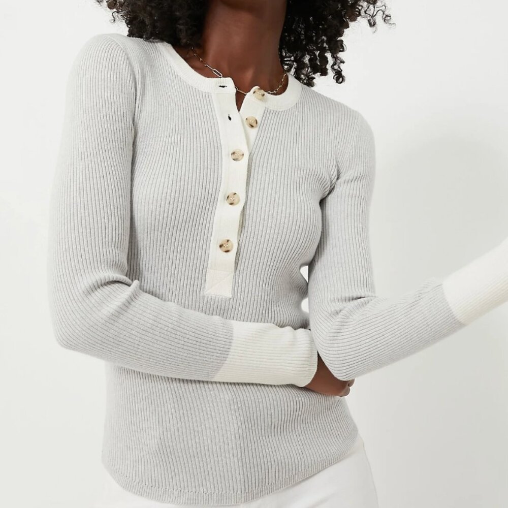 Faherty Gray and Cream Crew Neck Sweater